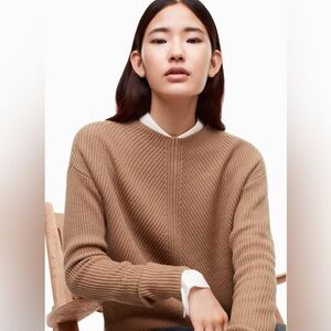 Aritzia Babaton Chalmers Camel Tan Crew Neck Sweater Pullover Wool Linen XS